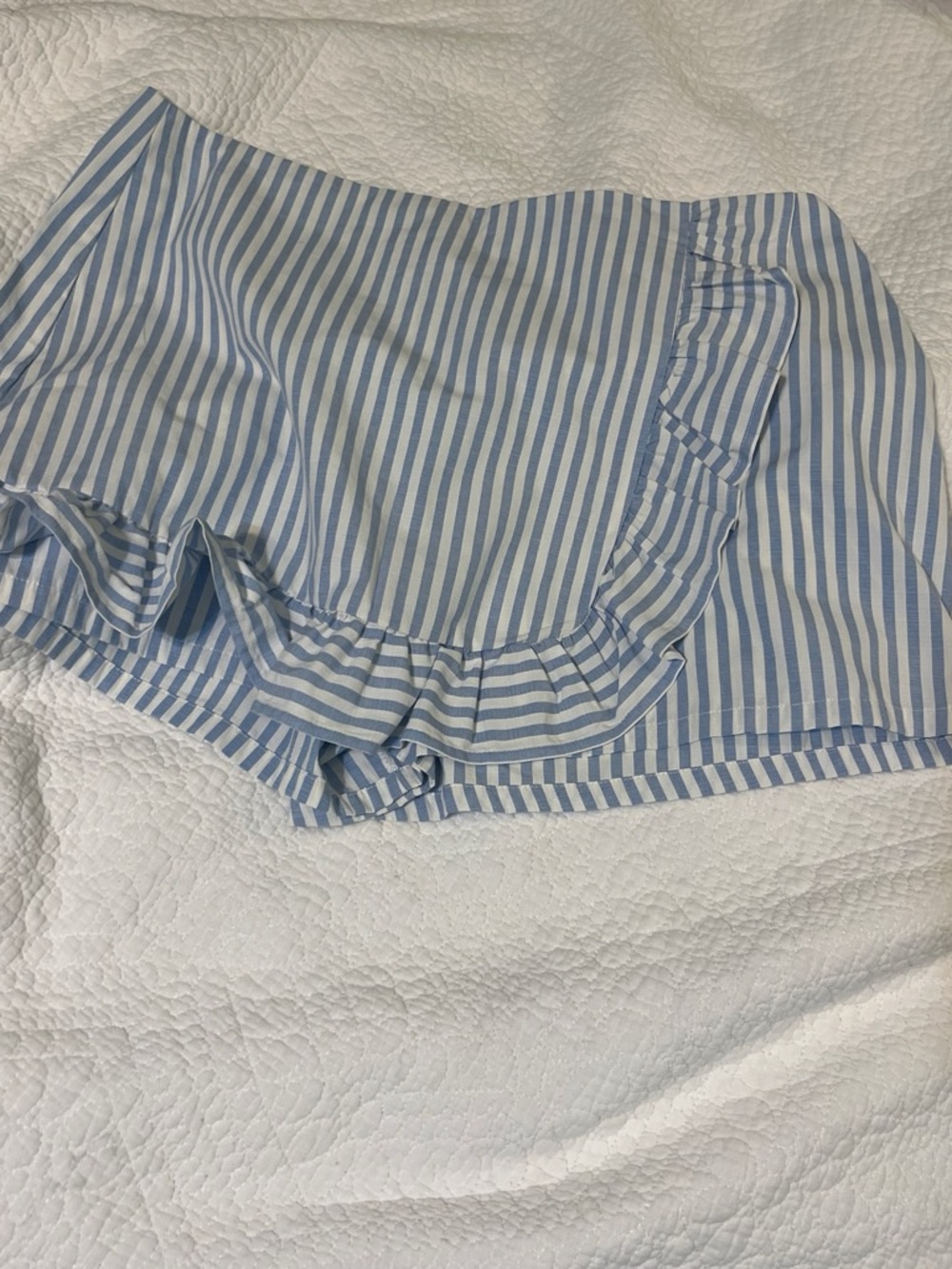 Blue and White Striped Ruffle Mini Skort